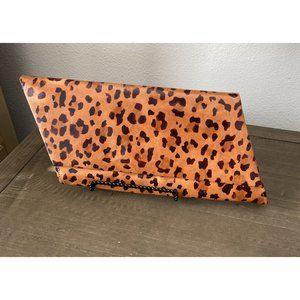 Vintage Leopard Brown Leather Large Clutch ~ Envelope Shape HTF~
